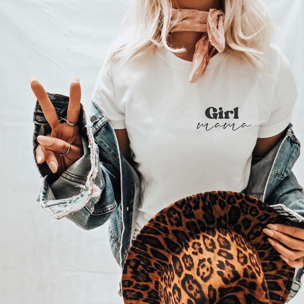 Trendy “Girl Mama” Crew Neck Short Sleeve Tee Shirt